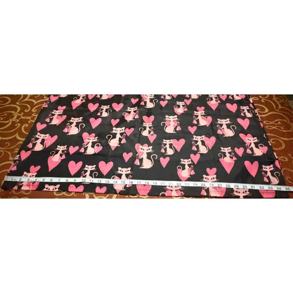 Unbranded Pink & Black Cats/Hearts Pattern Shower Curtain 100% Polyester 70x70.5